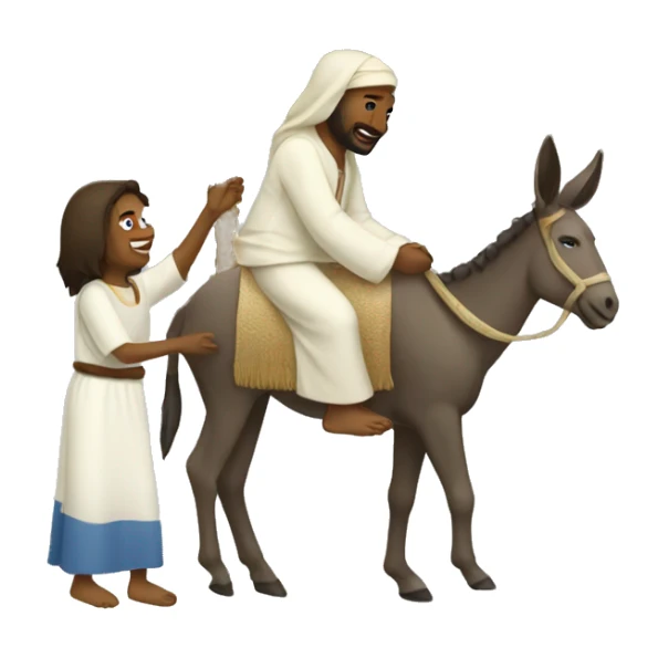 People greeting Jesus on a donkey with palm trees sticker