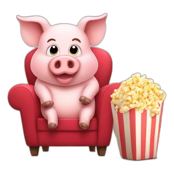 Funny pig sitting on a chair with popcorn sticker