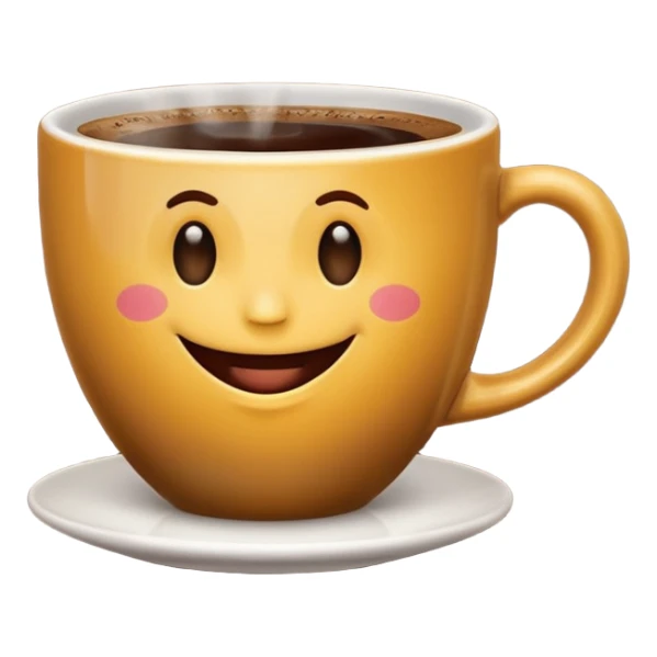 steaming cup of coffee with a happy face, good morning emoji sticker