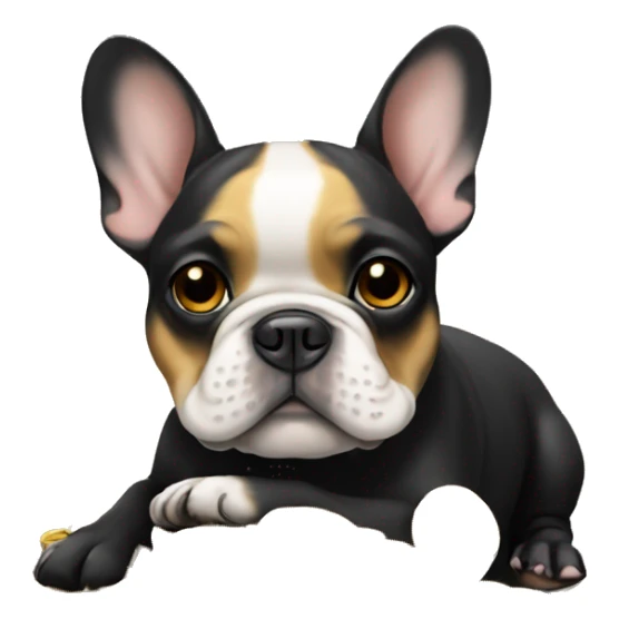 Black-and-tan French bulldog laying on big gold coins sticker