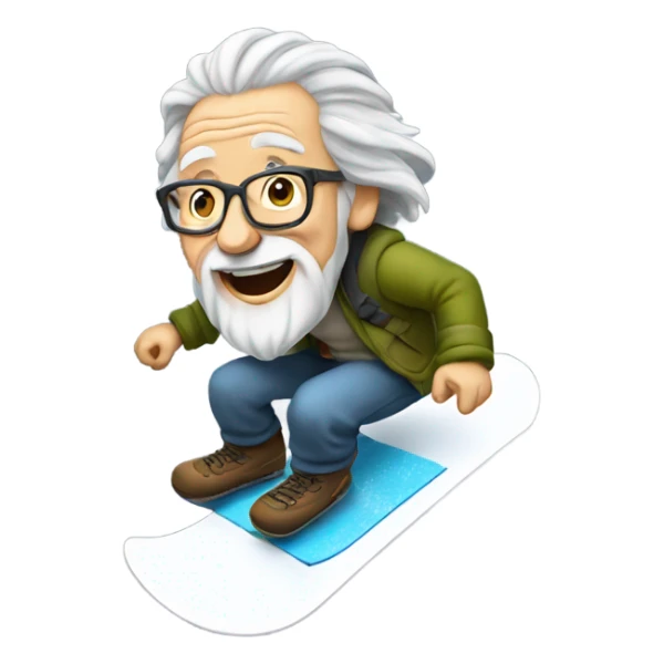 Old man in the air on a snowboard with long grey hair sticker