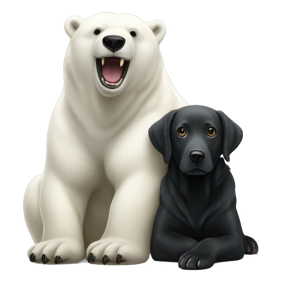 polar bear with mouth open hugging black Labrador  sticker