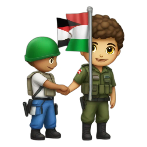 A little boy with Palestine flag and Israel solider arrest sticker