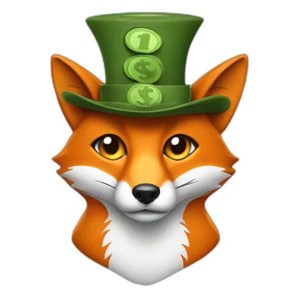 fox with money eyes in a funny hat sticker
