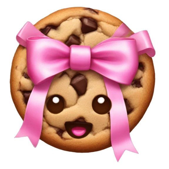 chocolate chip cookie with a pink bow wrapped on top sticker