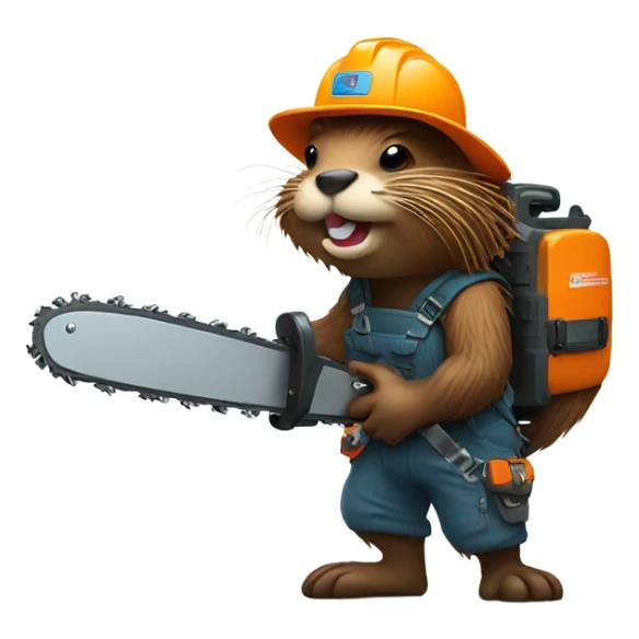 Beaver with dreadlocks wearing climbing gear holding a chainsaw  sticker
