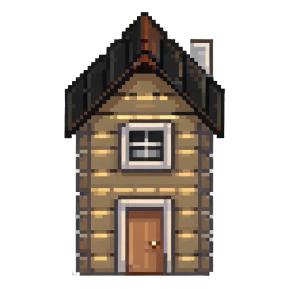 tiny simple house building icon, bright vibrant colors, cheerful, minimal details, small size sticker