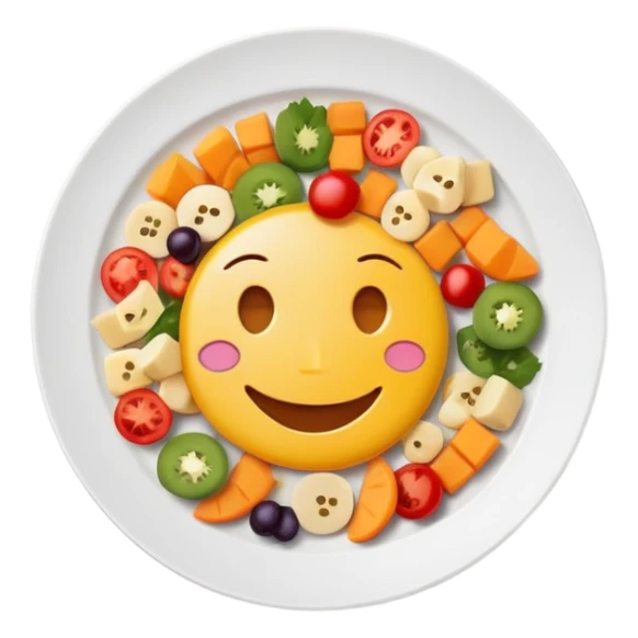 plate with small pieces of food and a smiling face, clear and cute sticker