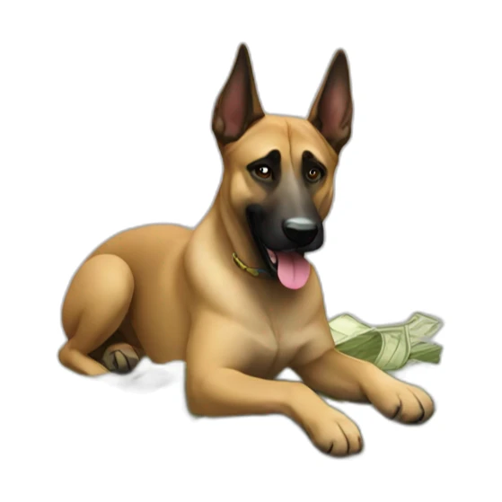 Malinois dog with lot of money sticker
