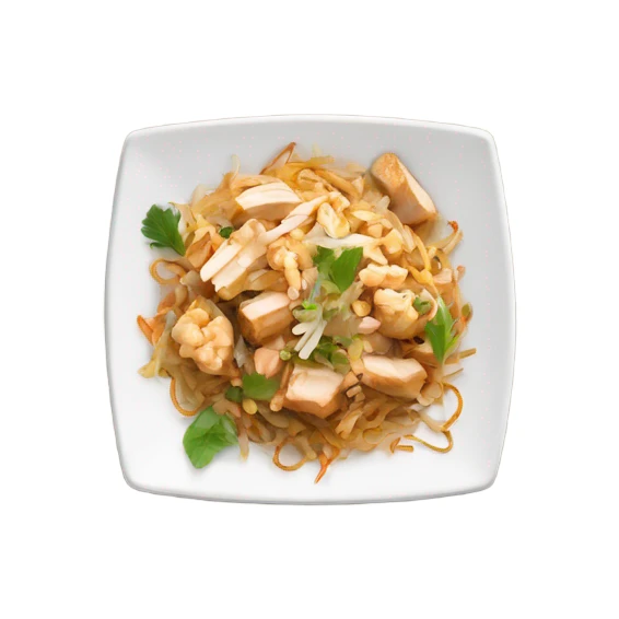 Square White Plate of chicken pad Thai cute sticker