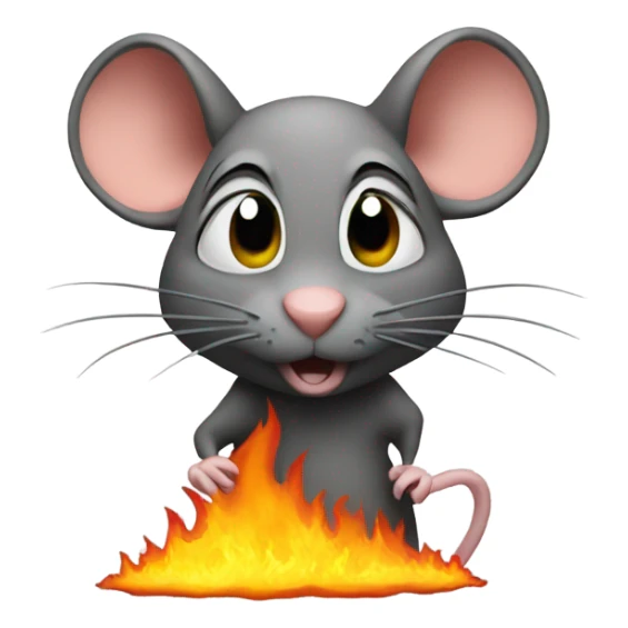 A rat, looks at a burning house, disaster meme sticker