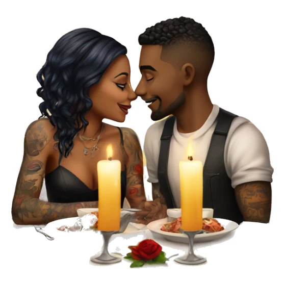 romantic candle light dinner for beautiful tattooed couple sticker