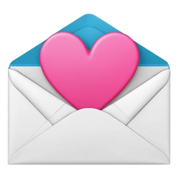 A 3D render of a white letter envelope with a vibrant pink heart sticker, clean background sticker