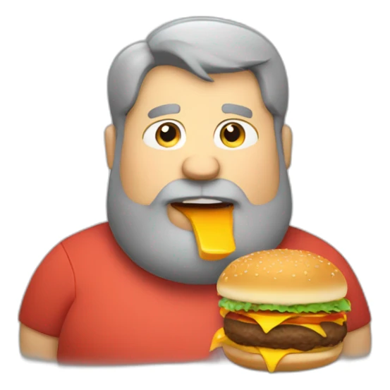 Fat man with grey short hair and a big beard eating a burger sticker