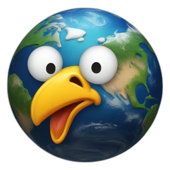 planet Earth with a cartoon chicken face with raised eyebrow sticker