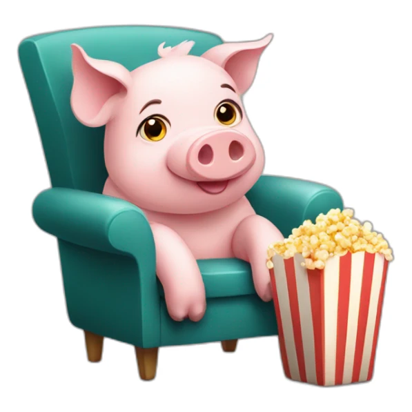 Cute pig sitting on a chair with popcorn sticker