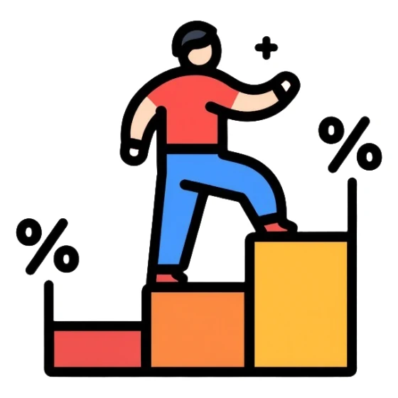person climbing steps with increasing percentage signs sticker