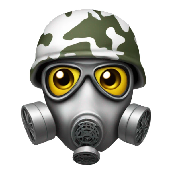 Soldier in snow camo with gas mask sticker