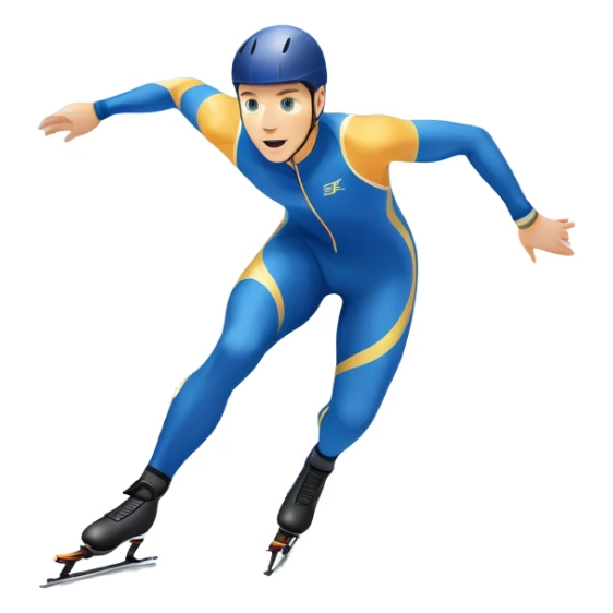 An icon showing a speed skater in a dynamic pose racing along a glossy ice track. The background features a clear blue sky, stadium stands with spectators, and snowy surroundings. Transparent background captures the speed, focus, and energy of professional speed skating. sticker