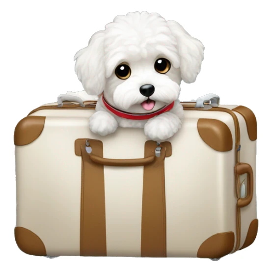 a cute maltipoo going to sea trip with a luggage sticker