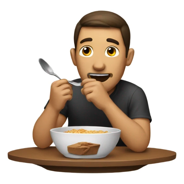 A man eating a bowl of brown sticker