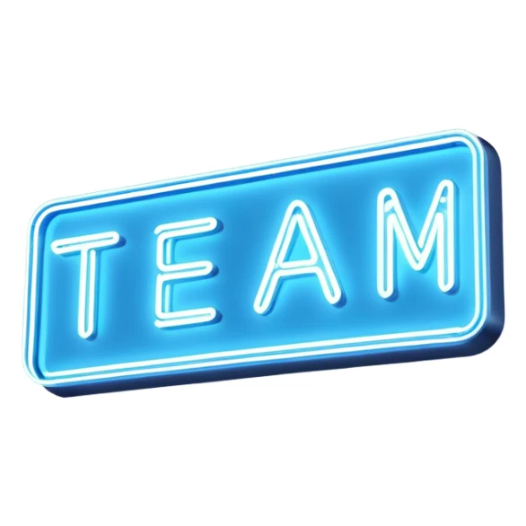 blue neon sign with the word team 3 times sticker