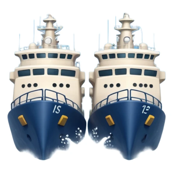 two navy ships crashing into each other, cartoon style, water spray, surprised faces sticker