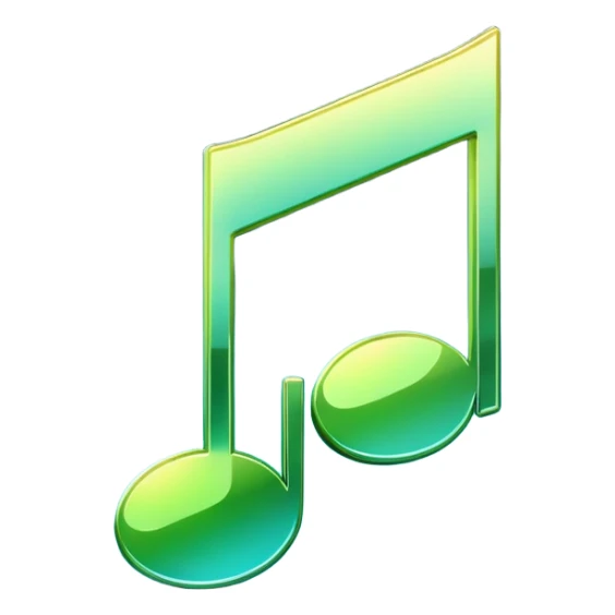 music icon, shining, 3D gradient blue to green music icon logo note  no background unique y2k clipart sticker