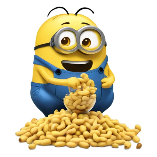 A very large peanut snacking on a bowl of minions sticker