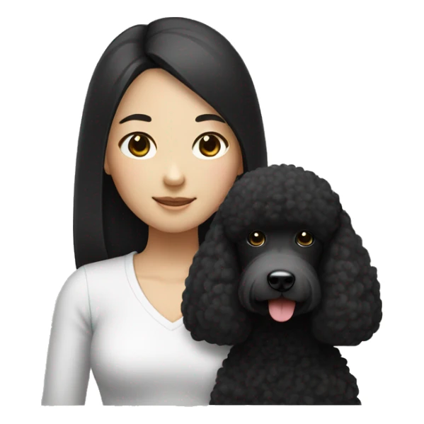 One Korean girl with black long straight hair with one black poodle sticker
