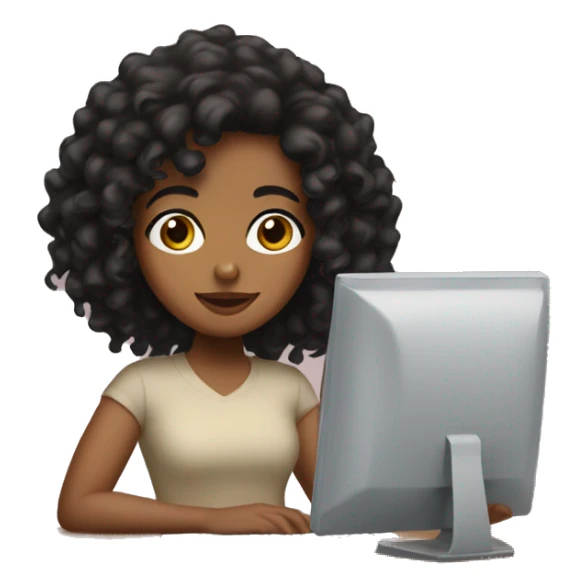 Brown girl with black curly hair and brown eyes on a computer  sticker