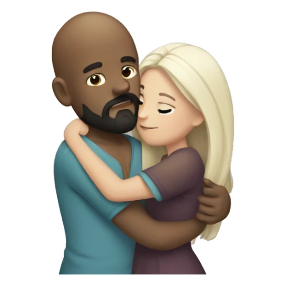 Bald boy with dark beard hugging a long dark hair girl sticker
