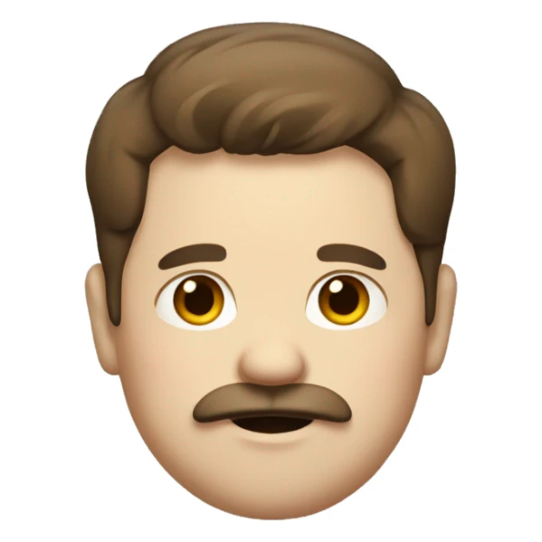 slightly chubby man with brown hair and smaller moustache sticker