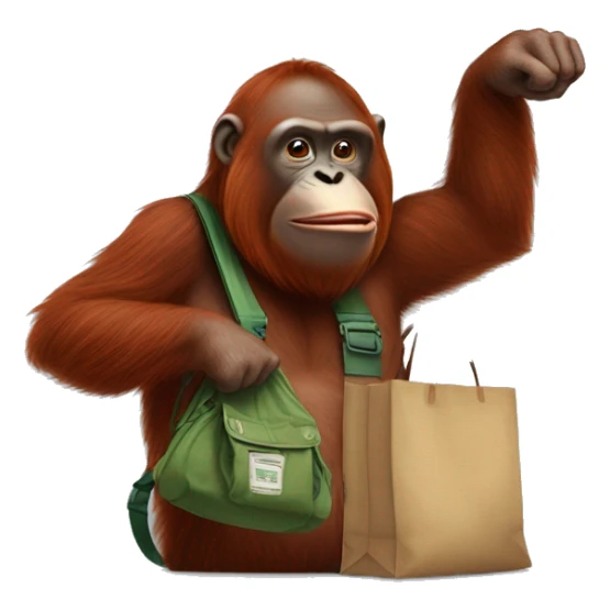 orangutan pointing at someone’s bag with his index finger  sticker