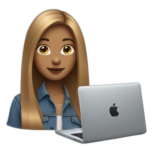 smm girl with ligth brown straight long hair and mac book sticker