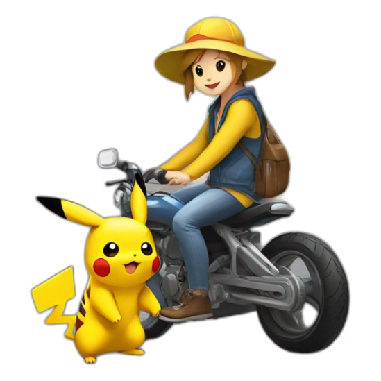 Pikachu en moto en train de faire une roue sticker