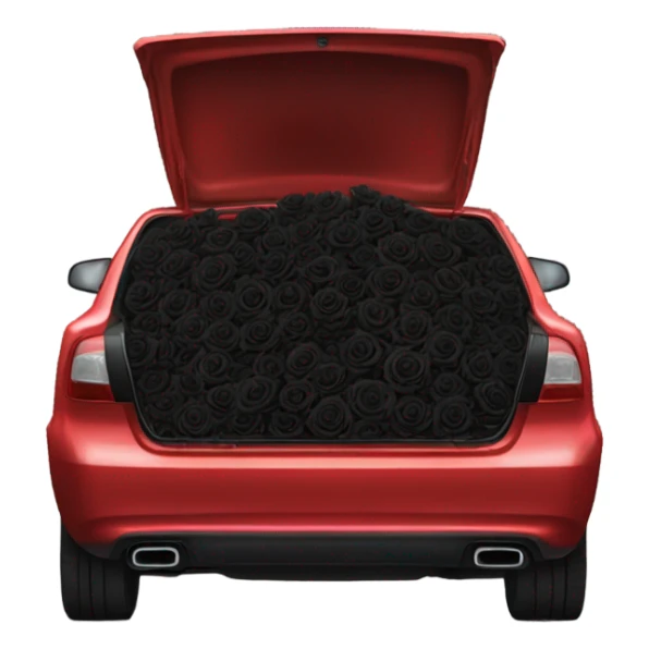 red open car trunk with black roses left in it sticker