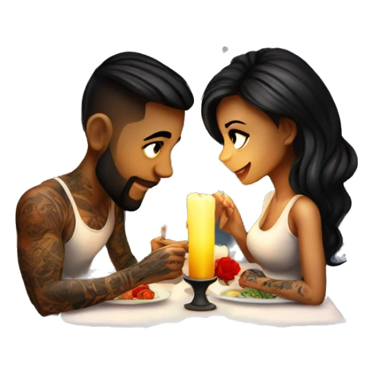 romantic candle light dinner for beautiful tattooed couple sticker
