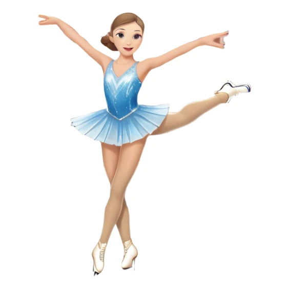 An icon featuring a graceful figure skater performing a spin on the ice. The background includes a grand ice rink palace with shining spotlights and cheering spectators in the stands. Transparent background highlights the elegance and artistry of figure skating sticker