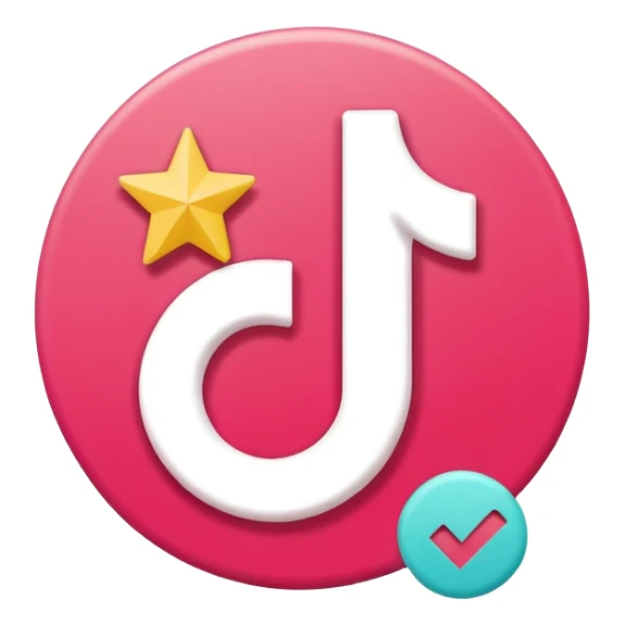 A clean, modern emoji-style icon representing a TikTok certification: a TikTok logo combined with a checkmark badge, flat design, simple shapes, bright colors, minimal details, transparent background, high resolution, emoji style. sticker