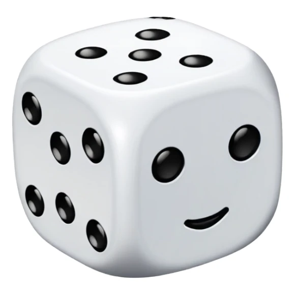 classic six-sided dice, white with black dots, simple emoji style sticker