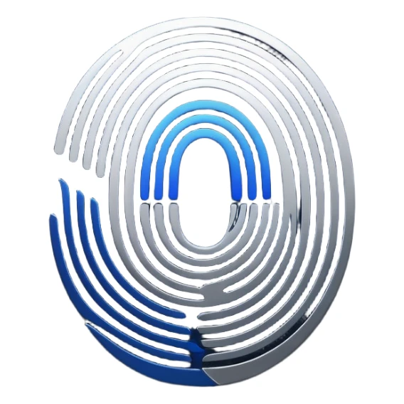 Logo for 'DI' with an abstract fingerprint design. Integrate letters D and I subtly in the fingerprint lines. Use modern colors like deep blue, silver, black, and white. Simple, clean, futuristic, and scalable for app icons." sticker