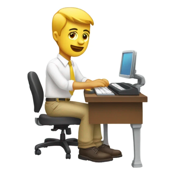 yellow skin man using white keyboard on desk wearing white button down shirt front view sticker