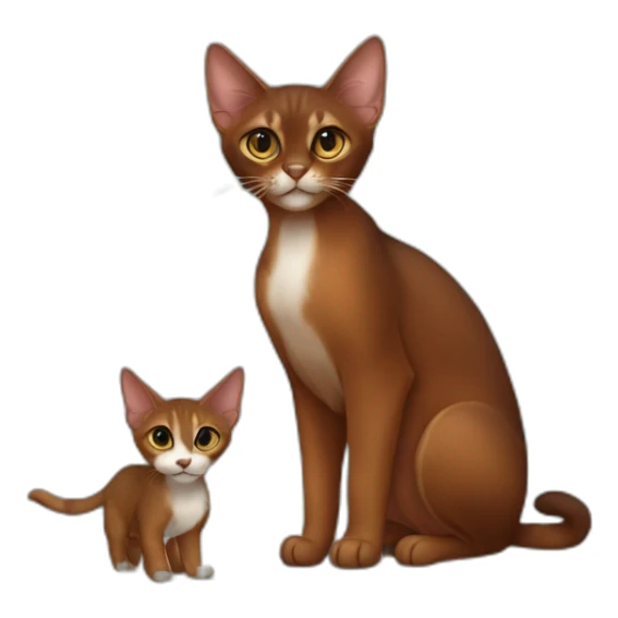 dark red abyssinian cat with big ears and black kitten with small white speck sticker