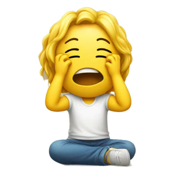 Yellow crying emoji with hands in the air and on its knees sticker