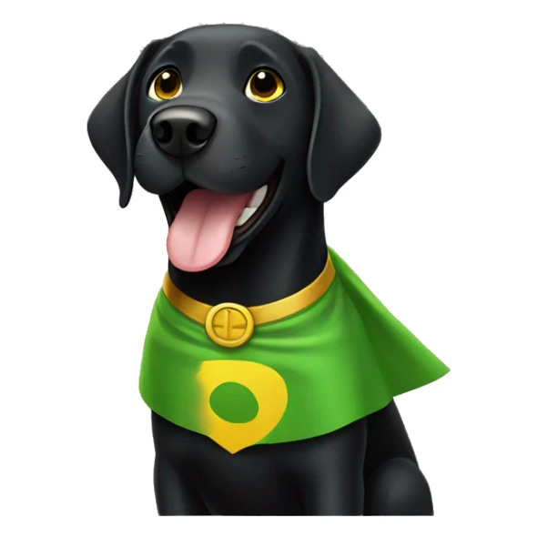 happy black lab with green yellow superhero cape sticker