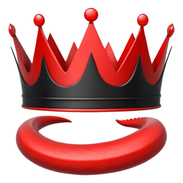 sleek minimalist crown icon, black and red, sharp edges, serpent coiled around crown, clean lines, high contrast, flat design, emoji style sticker