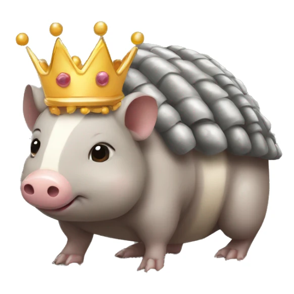 Gray chubby round armadillo pig panda centipede armadillo wearing a crown sticker