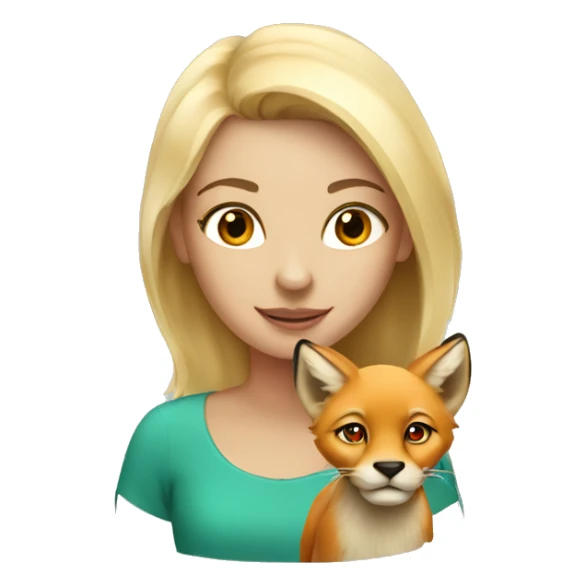 Blonde girl with red fox and baby lion sticker