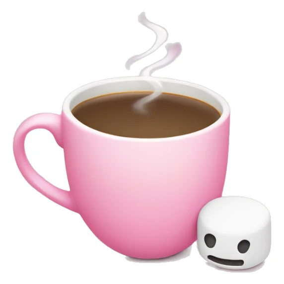 a pink plain coffee mug without a face with one handle on the right, coffee inside it, and marshmallows without a face float in the coffee, there is nothing around sticker